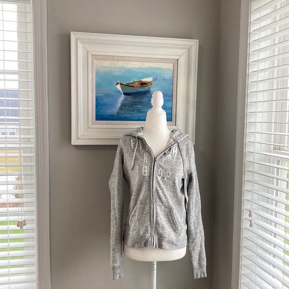 Abercrombie & Fitch Gray y2K Hoodie Zipper Sweatshirt Jacket Medium - Picture 2 of 8